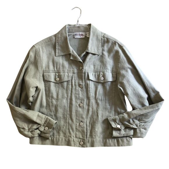 Bill Blass Linen Blend Trucker Jacket Womens Sz M VTG Taupe Lagenlook Minimalist - Picture 6 of 11
